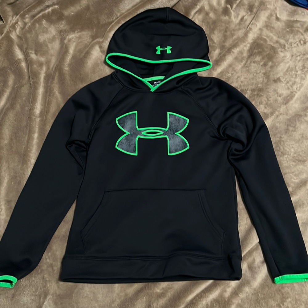 Boys Under Armour Cold Gear Logo Hoodie Storm Youth Extra Large YXL Black Green